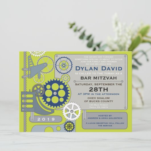 GEARS Bar/Bat Mitswa uitnodiging (Staand voorkant)