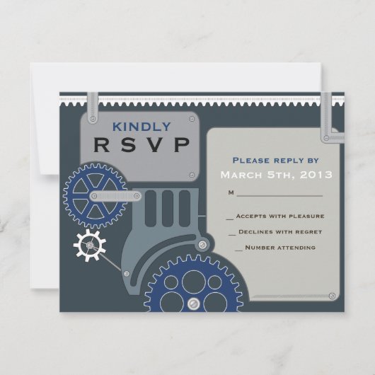 GEARS Bar Bat Mitzvah Invitation RSVP Reply Kaart (Voorkant)