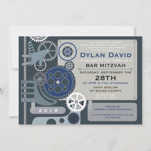 GEARS Bar Bat Mitzvah Uitnodiging (Voorkant)