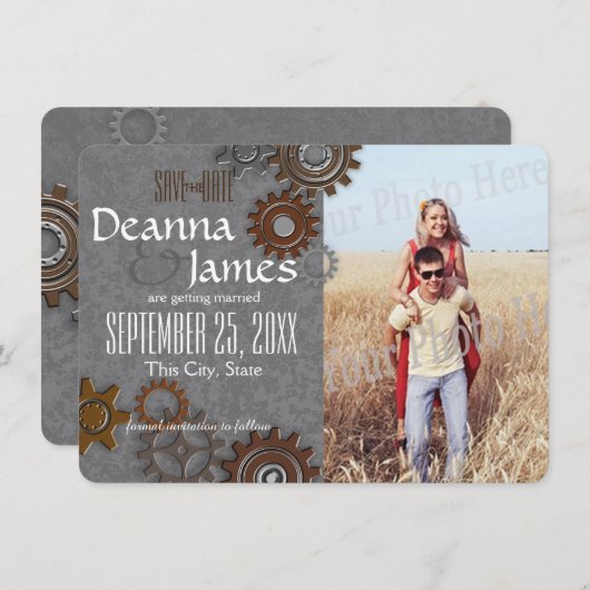 Gears Industrial Steel Grey Bewaar de datum Kaart (Voorkant / Achterkant)