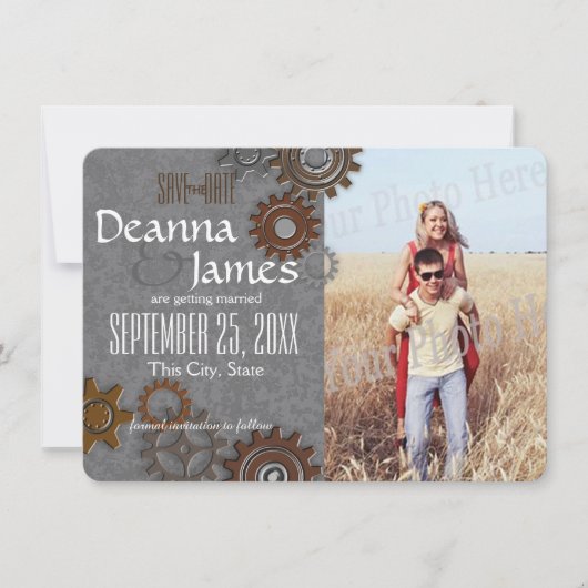 Gears Industrial Steel Grey Bewaar de datum Kaart (Voorkant)