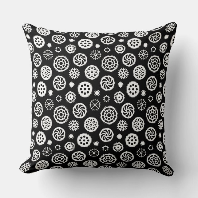 Gears Pattern 070819 - White on Black Kussen (Voorkant)