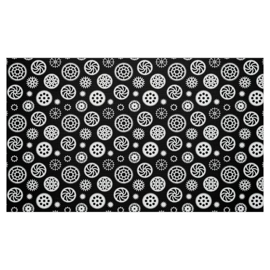 Gears Pattern 070819 - White on Black Stof (Fat Quarter)