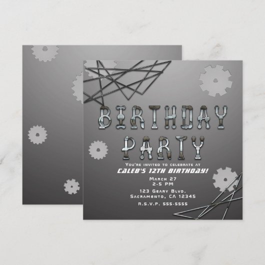 Gears Robot Futuristische Cool Fun Verjaardagsfees Kaart (Voorkant / Achterkant)