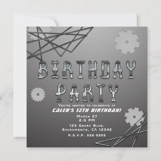 Gears Robot Futuristische Cool Fun Verjaardagsfees Kaart (Voorkant)
