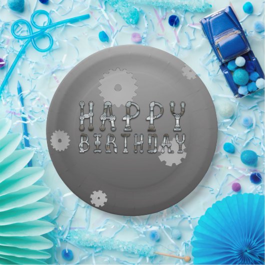 Gears Robot Futuristische Cool Fun Verjaardagsfees Papieren Bordje (Feest)