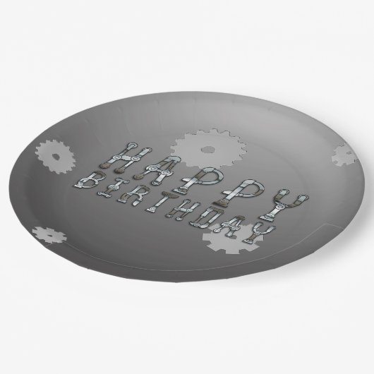 Gears Robot Futuristische Cool Fun Verjaardagsfees Papieren Bordje (Gekanteld)