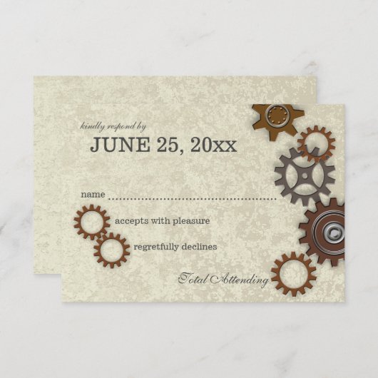 Gears Rustic Industrial Wedding Reactie RSVP Kaartje (Voorkant / Achterkant)
