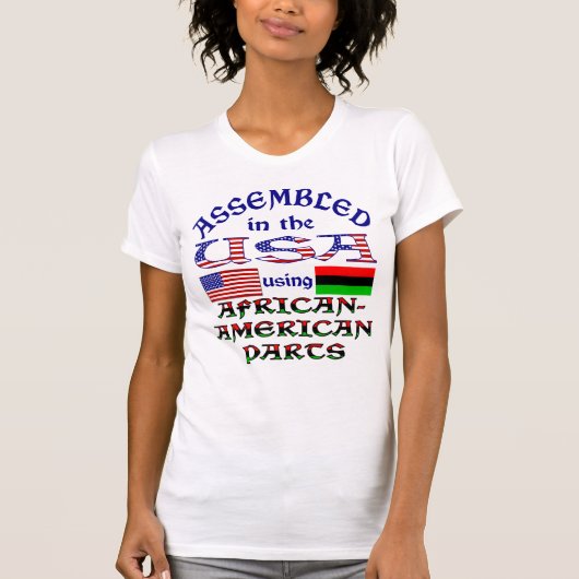 Geassembleerd in de VS met behulp van Afro-Amerika T-shirt (Voorkant)