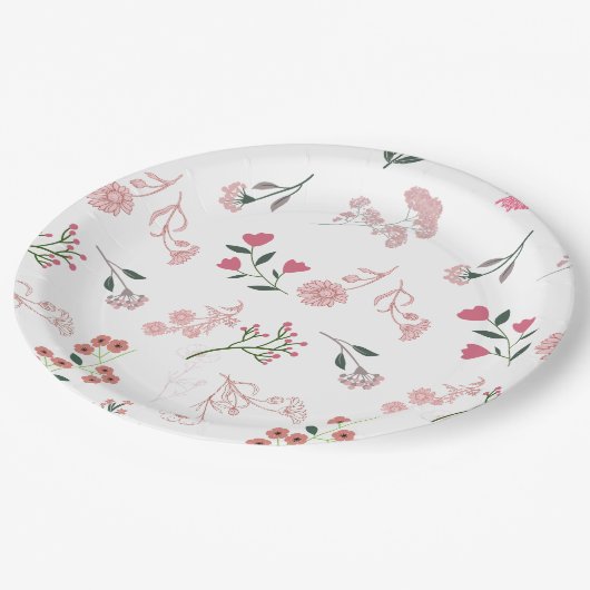 Geassorteerde delicate bloemen in patroon afdrukke papieren bordje (Gekanteld)