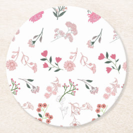 Geassorteerde delicate bloemen in patroon afdrukke ronde kartonnen onderzetter
