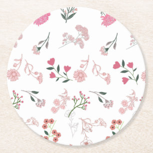 Geassorteerde delicate bloemen in patroon afdrukke ronde kartonnen onderzetter