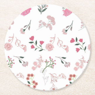 Geassorteerde delicate bloemen in patroon afdrukke ronde kartonnen onderzetter