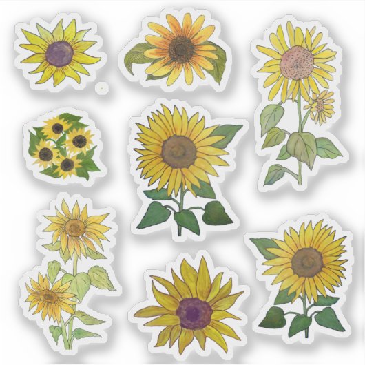Geassorteerde enkelvoudige en dubbele zonnebloemen sticker (Voorkant)