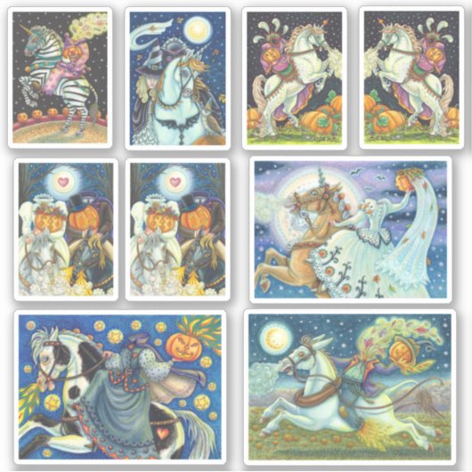 GEASSORTEERDE HOOFDLEZHORSEMAN HORSEWOMAN HALLOEEN STICKER (Voorkant)