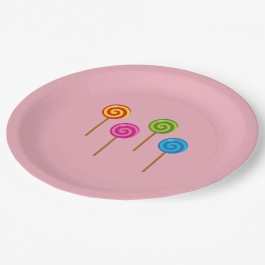 Geassorteerde spirale kleurrijke Lollipops Papieren Bordje (Gekanteld)