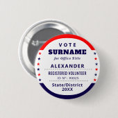 Geautoriseerde Vrijwilliger 2026 Verkiezingscampag Ronde Button 5,7 Cm (Voorkant /achterkant)