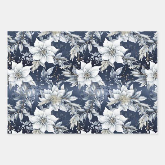 Geavanceerd blauw & goud kerstpatroon inpakpapier vel (Voorkant 2)