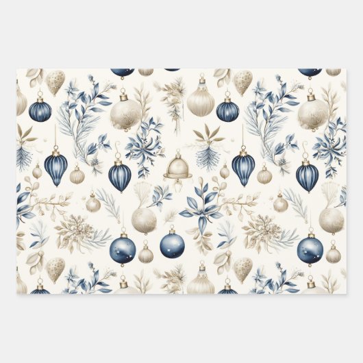 Geavanceerd blauw & goud kerstpatroon inpakpapier vel (Voorkant)