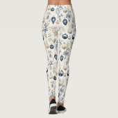 Geavanceerd blauw & goud kerstpatroon leggings (Achterkant)