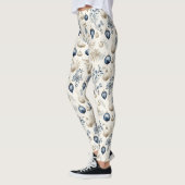 Geavanceerd blauw & goud kerstpatroon leggings (Links)
