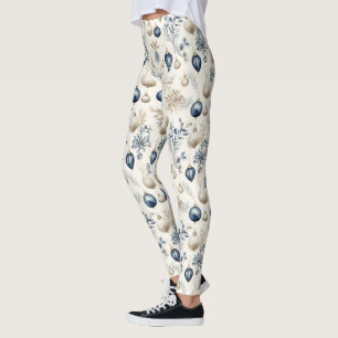 Geavanceerd blauw & goud kerstpatroon leggings