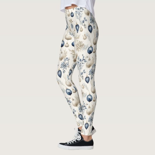 Geavanceerd blauw & goud kerstpatroon leggings (Links)