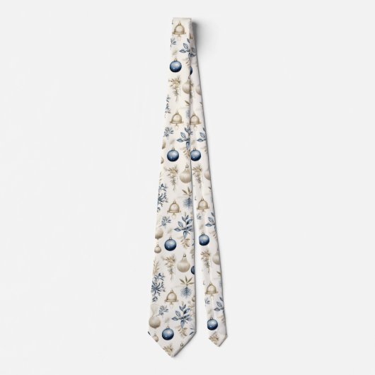 Geavanceerd blauw & goud kerstpatroon stropdas (Voorkant)