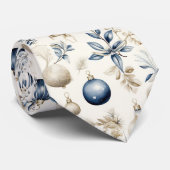 Geavanceerd blauw & goud kerstpatroon stropdas (Opgerold)