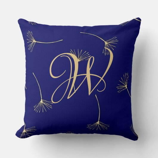 Geavanceerd Deep Blue & Goud Monogram Kussen (Voorkant)