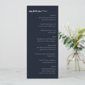 Geavanceerd Navy Blauw Minimalistisch Trouwmenu Menu (Staand voorkant)