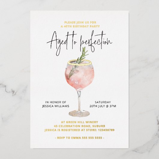 Geavanceerd wijnthema Real Gold Folie Uitnodiging (Voorkant)