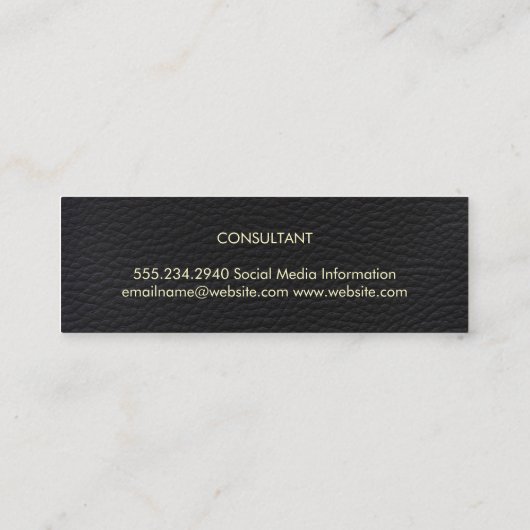 Geavanceerd zwart nama leer vetgedrukte tekst mini visitekaartje (Achterkant)