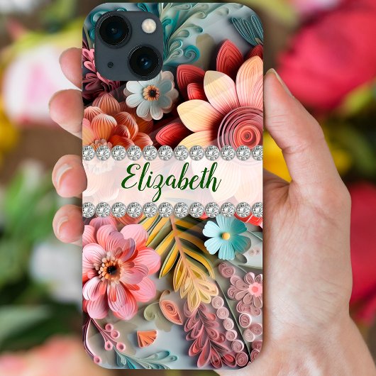 Geavanceerde 3D bloemen arrangement & diamanten Case-Mate iPhone Case