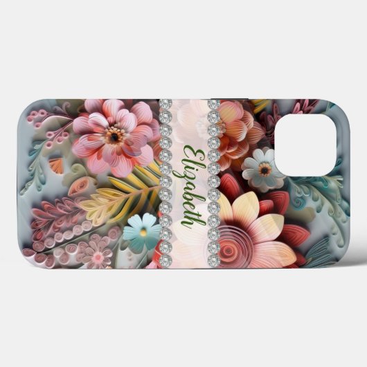 Geavanceerde 3D bloemen arrangement & diamanten Case-Mate iPhone Case (Achterkant (horizontaal))