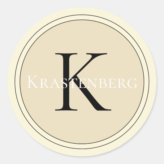 Geavanceerde aangepaste familienaam Monogram Cream Ronde Sticker (Voorkant)