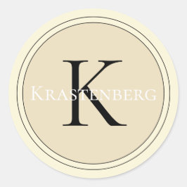 Geavanceerde aangepaste familienaam Monogram Cream Ronde Sticker