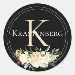 Geavanceerde aangepaste familienaam Monogram Flora Ronde Sticker