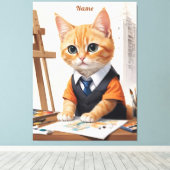 Geavanceerde architect Cat Ginger Kitten Art Canvas Afdruk (Insitu (Houten vloer))