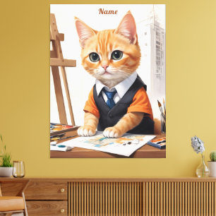 Geavanceerde architect Cat Ginger Kitten Art Canvas Afdruk