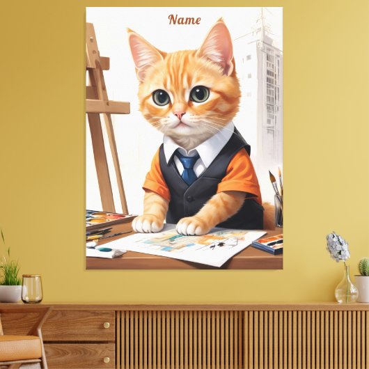 Geavanceerde architect Cat Ginger Kitten Art Canvas Afdruk (Insitu (Woonkamer))
