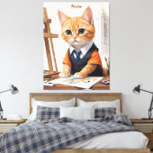 Geavanceerde architect Cat Ginger Kitten Art Canvas Afdruk (Insitu (Slaapkamer))