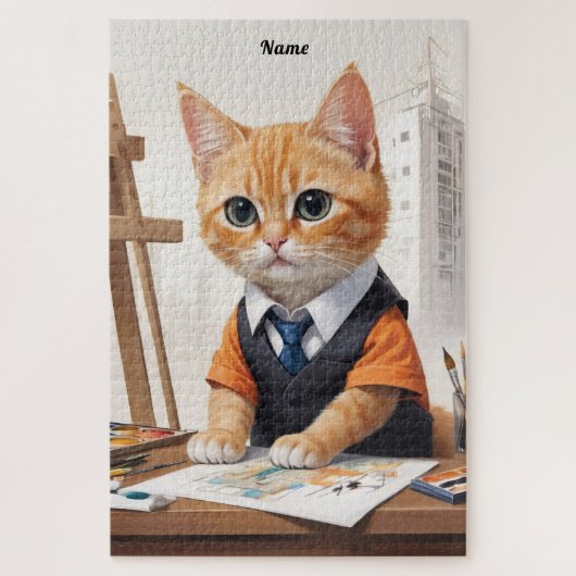 Geavanceerde architect Cat Ginger Kitten Art Legpuzzel (Verticaal)