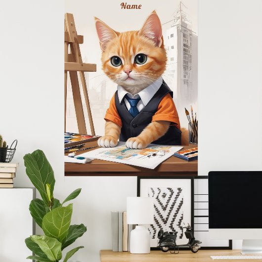 Geavanceerde architect Cat Ginger Kitten Art Poster (Thuiskantoor)