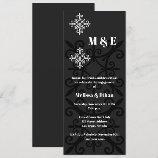 Geavanceerde Black and White Engagement Party Kaart (Voorkant / Achterkant)