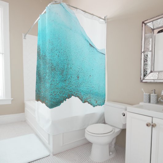 Geavanceerde Blauwgroen Zwart Wit Abstract Douchegordijn (In situ)