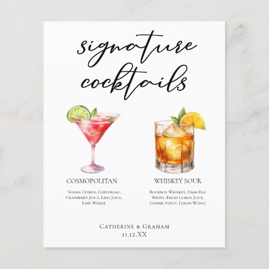 Geavanceerde bruiloft handtekening cocktails Menu (Voorkant)