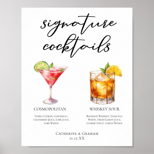 Geavanceerde bruiloft handtekening cocktails Menu Poster (Voorkant)