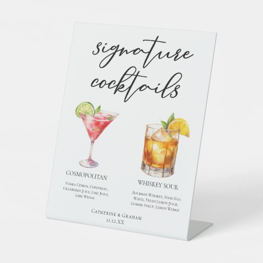 Geavanceerde bruiloft handtekening cocktails Menu Reclamebord Met Voetstuk (Voorkant)