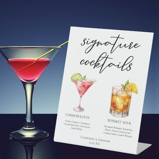 Geavanceerde bruiloft handtekening cocktails Menu Reclamebord Met Voetstuk